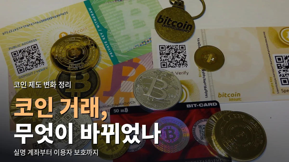 비트코인 주화와 종이 지갑, 카드가 흩어져 있는 모습